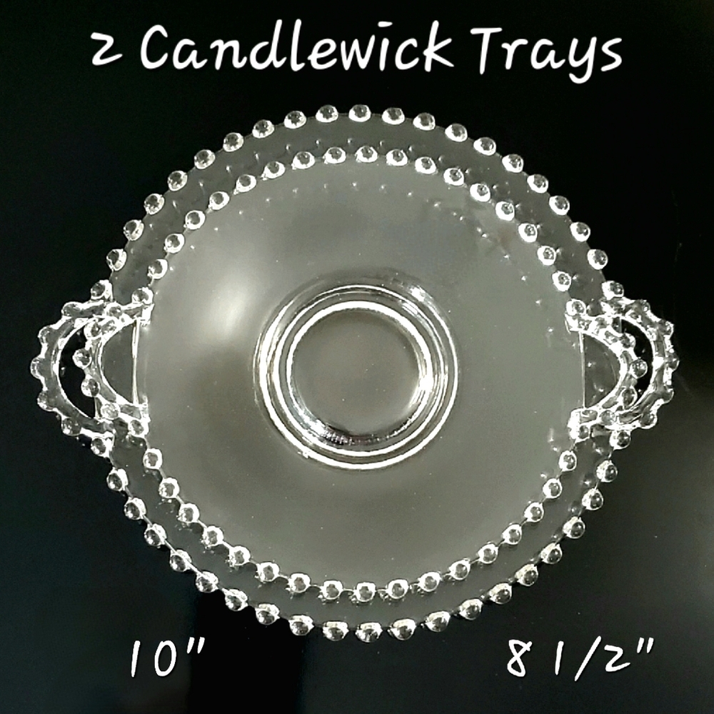 2 pc Set "Candlewick" 10" & 8.5" Crystal Clear Handled Trays